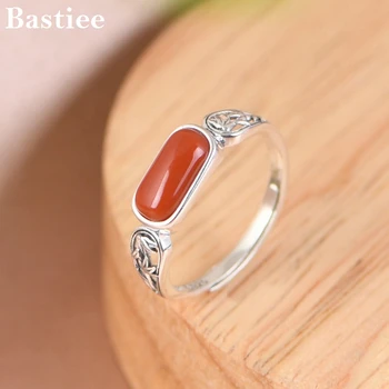 Bastiee S925 Сребърни пръстени за жени инкрустация на скъпоценния камък Кух бамбук Регулируеми Anillos De Plata Envio Безплатно