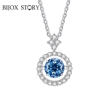 BIJOX STORY окачване с муассанитом 1 карата за жени, имитирующее диамантена огърлица, бижута от сребро S925 проби, подарък на едно момиче за Свети Валентин