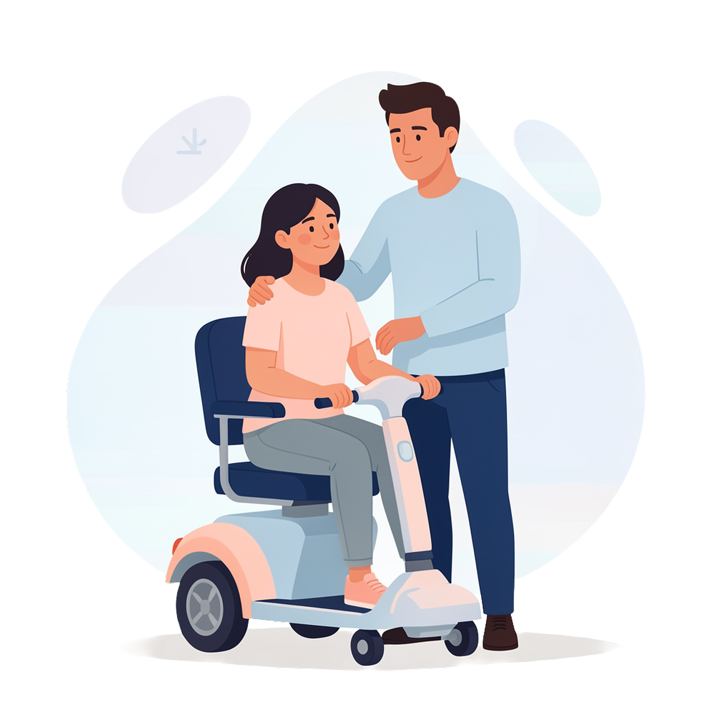 Illustration d'une personne qui tient les épaules d'une personne en scooter