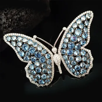 Гореща разпродажба, благородна елегантна брошка-пеперуда от син цирконий, атмосферни брошка във формата на животно, модни брошка за костюм, дамско бижу