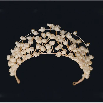 Романтична пълен ръчно изработени бежово малки цветя на булката диадеми crown момичета вечерни шапки Сватбен аксесоар за коса