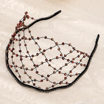 Сватбена червен кристал на булката, черно шапки ръчна изработка, кухи мрежест прическа във формата на корони, бижута, родословни, аксесоари за коса