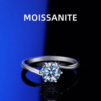 Сега ново диамантен пръстен с муассанитом, 1 карата, шест ноктите, кръгъл пръстен от сребро 925 проба, за жени, сватбена украса, медальони във формата на изящна простота